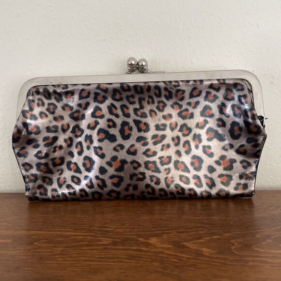 Leopard Cheetah Print Vinyl Clutch Wallet Double Kisslock & Magnetic Purse Retro - Picture 3 of 16